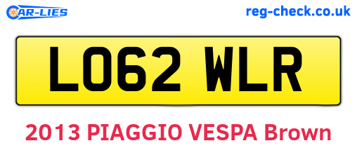 LO62WLR are the vehicle registration plates.
