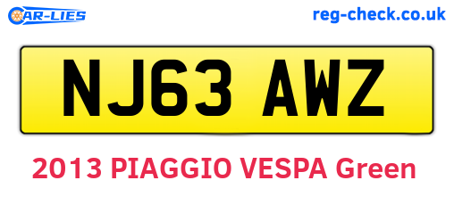 NJ63AWZ are the vehicle registration plates.