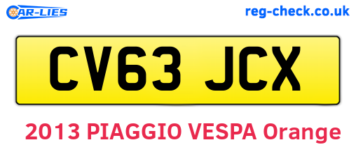 CV63JCX are the vehicle registration plates.