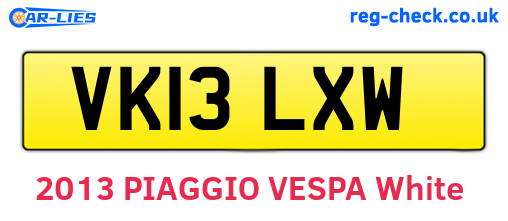VK13LXW are the vehicle registration plates.