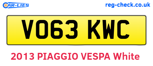 VO63KWC are the vehicle registration plates.