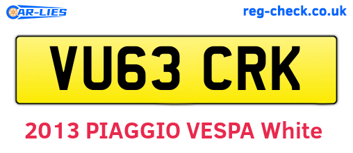 VU63CRK are the vehicle registration plates.