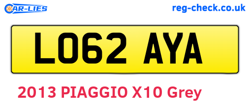 LO62AYA are the vehicle registration plates.
