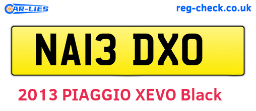 NA13DXO are the vehicle registration plates.