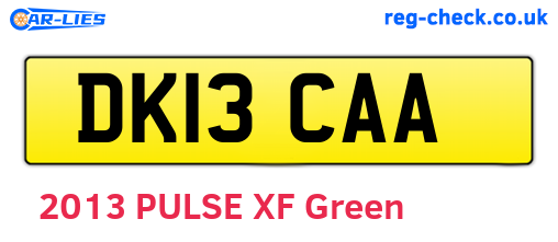 DK13CAA are the vehicle registration plates.