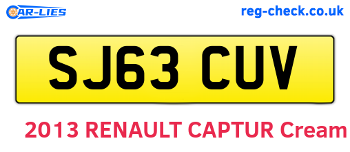 SJ63CUV are the vehicle registration plates.