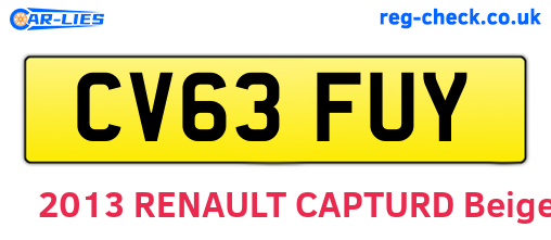 CV63FUY are the vehicle registration plates.