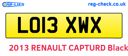 LO13XWX are the vehicle registration plates.