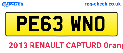 PE63WNO are the vehicle registration plates.