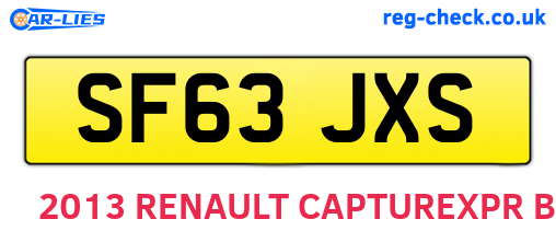 SF63JXS are the vehicle registration plates.