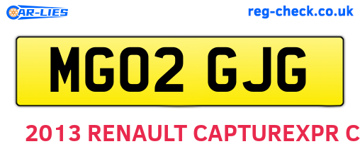 MG02GJG are the vehicle registration plates.