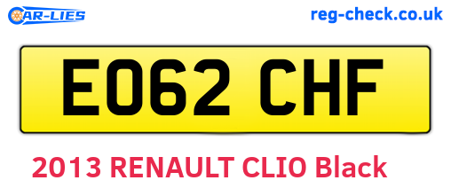 EO62CHF are the vehicle registration plates.