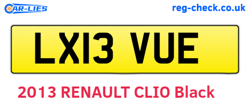 LX13VUE are the vehicle registration plates.