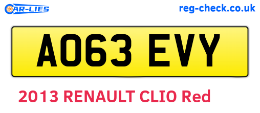 AO63EVY are the vehicle registration plates.