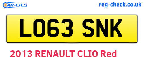 LO63SNK are the vehicle registration plates.