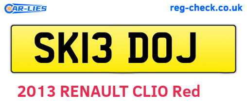 SK13DOJ are the vehicle registration plates.