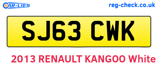 SJ63CWK are the vehicle registration plates.