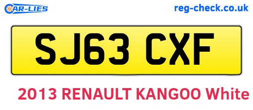 SJ63CXF are the vehicle registration plates.