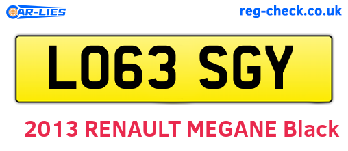 LO63SGY are the vehicle registration plates.
