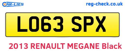 LO63SPX are the vehicle registration plates.