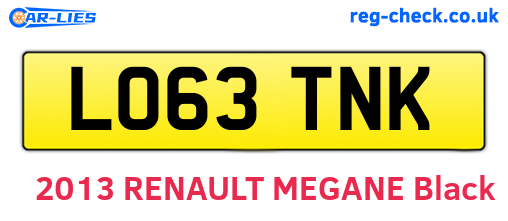 LO63TNK are the vehicle registration plates.