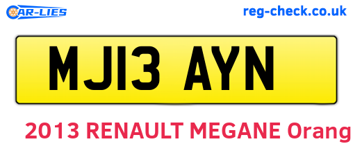 MJ13AYN are the vehicle registration plates.
