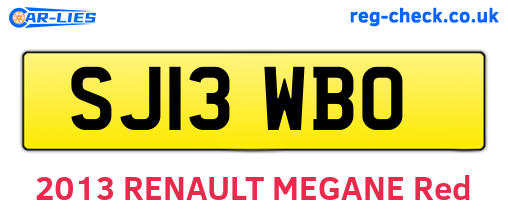 SJ13WBO are the vehicle registration plates.