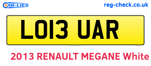 LO13UAR are the vehicle registration plates.