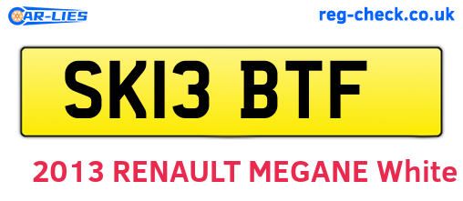 SK13BTF are the vehicle registration plates.