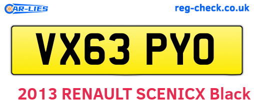 VX63PYO are the vehicle registration plates.