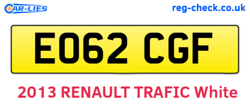 EO62CGF are the vehicle registration plates.