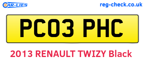 PC03PHC are the vehicle registration plates.
