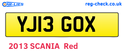 YJ13GOX are the vehicle registration plates.