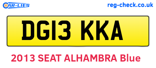 DG13KKA are the vehicle registration plates.