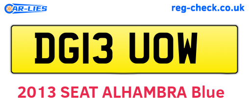 DG13UOW are the vehicle registration plates.