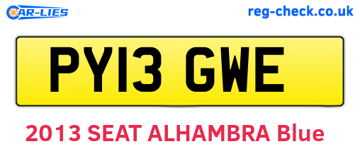 PY13GWE are the vehicle registration plates.