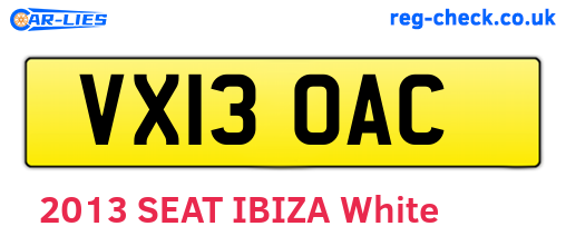 VX13OAC are the vehicle registration plates.
