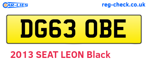 DG63OBE are the vehicle registration plates.