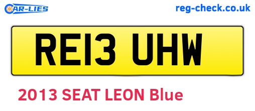 RE13UHW are the vehicle registration plates.