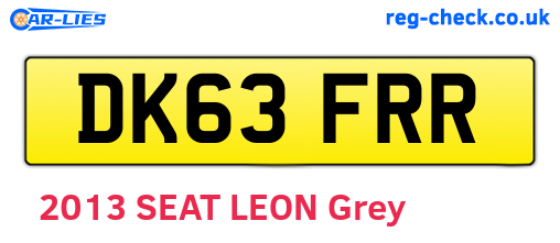 DK63FRR are the vehicle registration plates.
