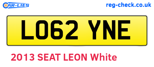 LO62YNE are the vehicle registration plates.