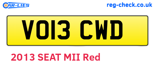 VO13CWD are the vehicle registration plates.