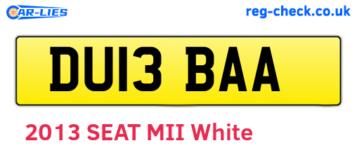 DU13BAA are the vehicle registration plates.