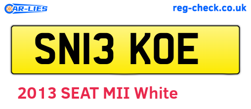 SN13KOE are the vehicle registration plates.