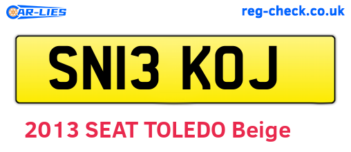 SN13KOJ are the vehicle registration plates.