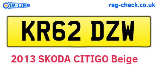 KR62DZW are the vehicle registration plates.