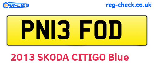 PN13FOD are the vehicle registration plates.