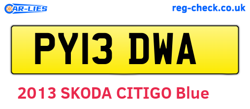 PY13DWA are the vehicle registration plates.