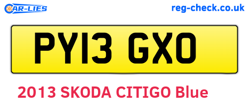 PY13GXO are the vehicle registration plates.