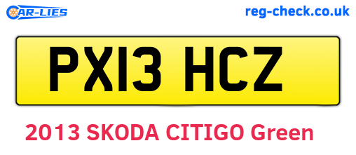 PX13HCZ are the vehicle registration plates.